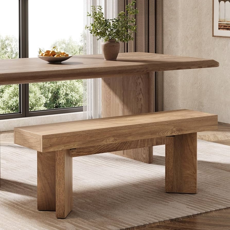 - Tribesigns Farmhouse Wooden Dining Bench, 47" Indoor Entryway  Bench with Sturdy Frame for Dining Room, Livingroom, Hallway, End of Bed  (Rustic Brown) - Table Benches