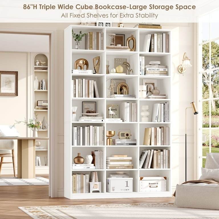 Triple Wide Cube Bookcase, Matte Black with 21 Compartments for Display