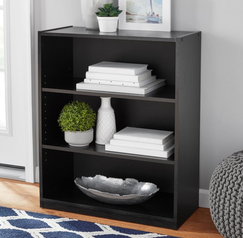 True Black Bookcase Closed Back Adjustable Shelves Compact