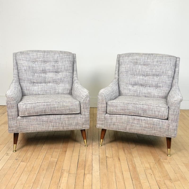 Tufted Accent Chair with Brass Tipped Legs and Cream Upholstery