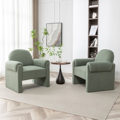 Tufted Accent Chair with Pillow Top Arms in Beige Fabric