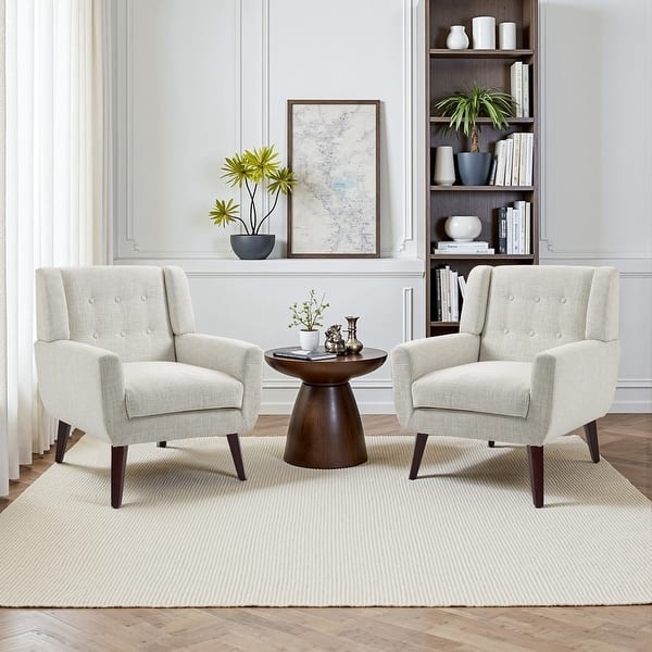 Tufted Armchair Light Gray Linen Like Fabric Tapered Legs