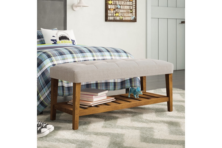 Tufted Bench Cream Diamond Pattern Dark Tapered Legs Transitional
