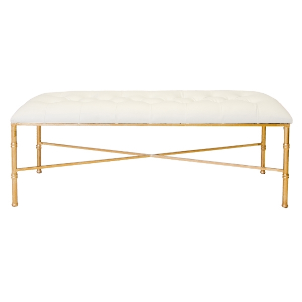 Tufted Bench with Metallic Bamboo Style Legs for Entryway