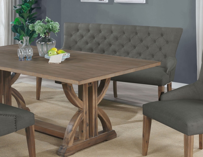 Tufted High Back Dining Bench, Wingback Arms, Charcoal Grey Upholstery Idea