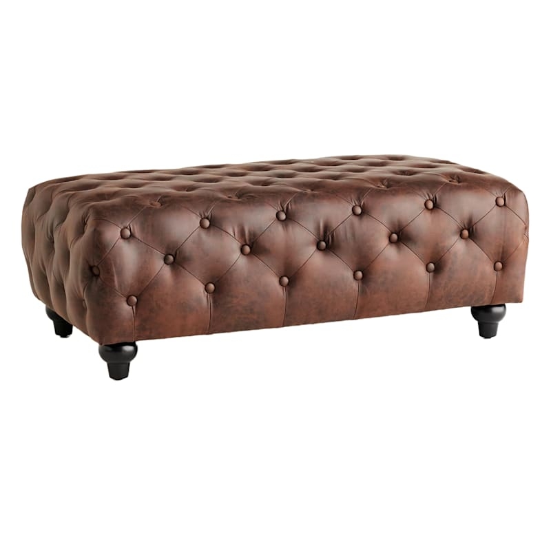 Tufted Ottoman Diamond Button Turned Legs Traditional Brown Footstool