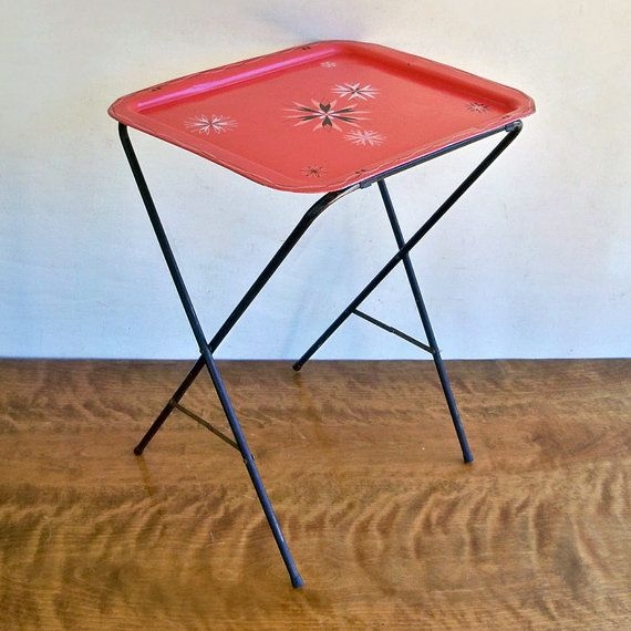 Tv Tray: Atomic Diamond Pattern, Gold X Frame Legs, Folding Snack Table
