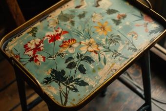 Tv Tray: Botanical Floral Print, Gold Folding Frame, Folding Snack Table