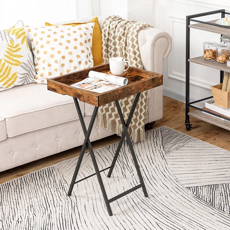 Tv Tray Mid-Century Modern Tapered Legs Wood with Gold Ferrules
