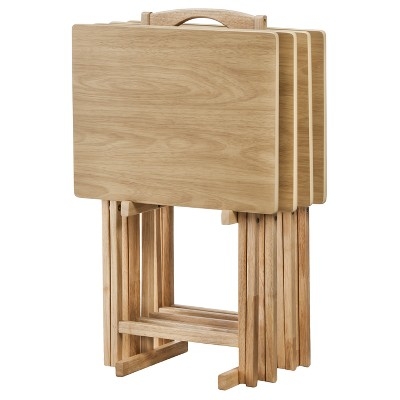 Tv Tray Natural Wood Tone Folding X-Frame Rounded Corners Traditional