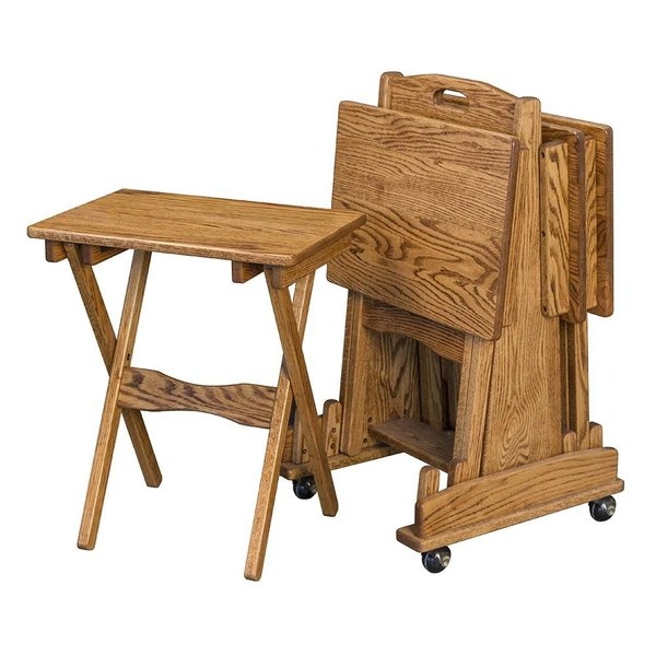 Tv Tray Set 5-Piece Traditional Hardwood with Stand and Handle