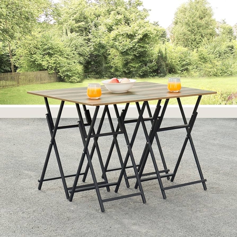 Tv Tray Set Espresso Wood Toned Folding Tables with Storage Rack