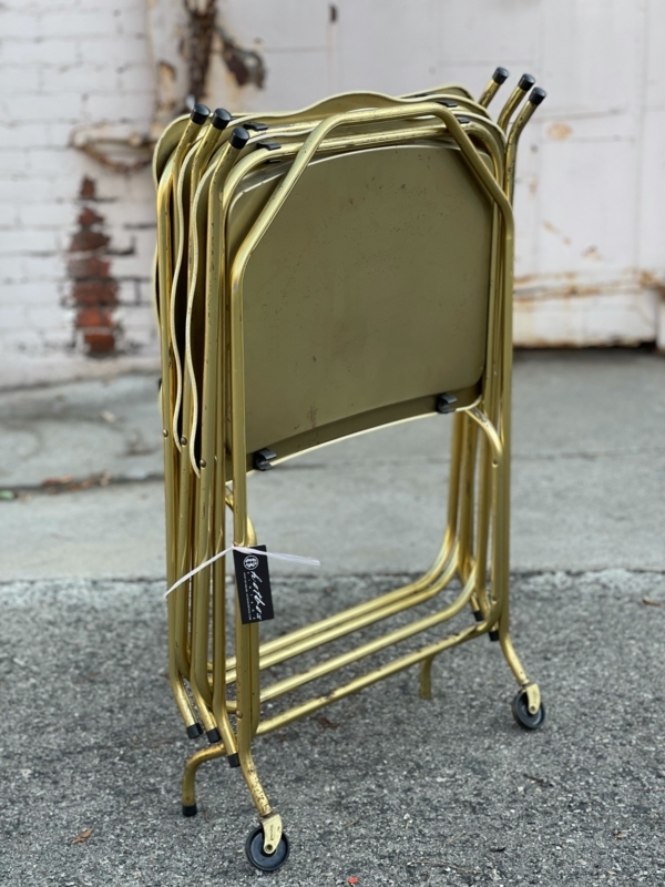 Tv Tray Set: Gold Toned Frame, Floral Print, Black & Gold Vintage Decor