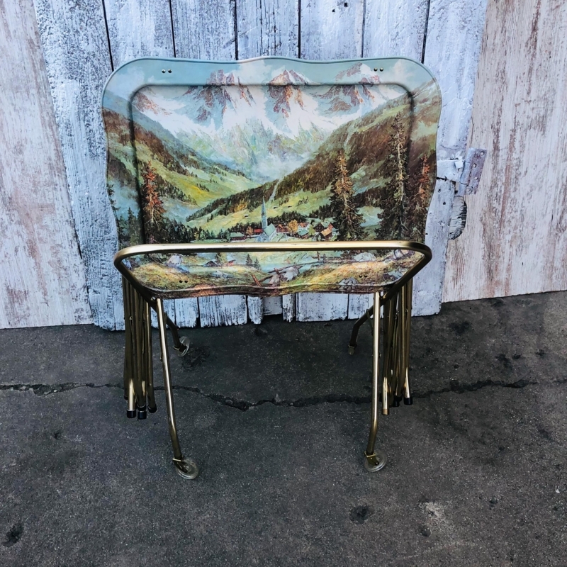 Tv Tray Set: Mountaintop Landscape Art, Retro Mountain Cabin Decor