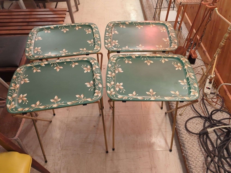 Tv Tray Set: Rolling Storage Rack, Botanical Print, Folding Snack Tables