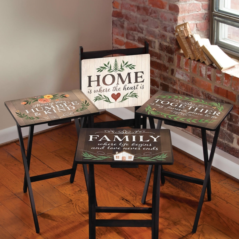 TV Tray Set with Storage Stand, Rustic Farmhouse Snack Table Set