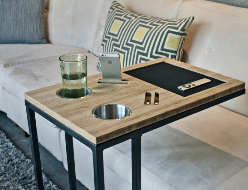 Tv Tray Table Mid-Century Folding Raised Edge Wood and Black Metal