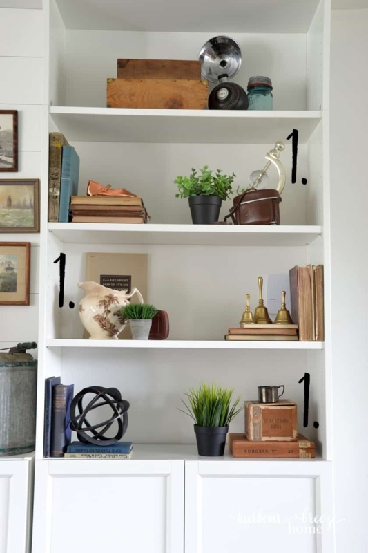 Two-Tone Bookcase with White Frame; Modern Farmhouse Shelf Org.