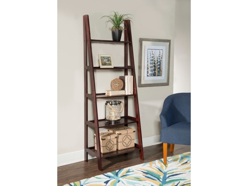 Two-Tone Ladder Bookshelf White and Natural Wood Scandinavian Style