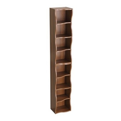 Ultra-Thin Tall 8-Tier Walnut Bookcase Tower