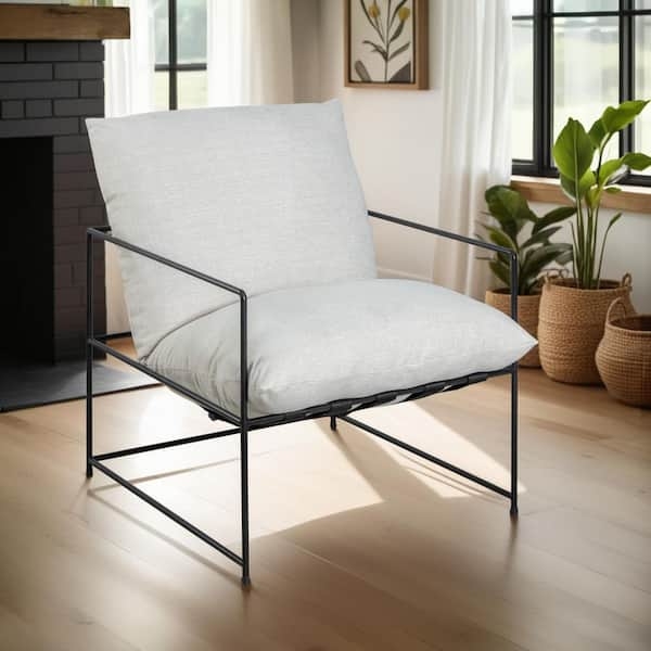 Upholstered Accent Chair Curved Wraparound Back Oatmeal Fabric