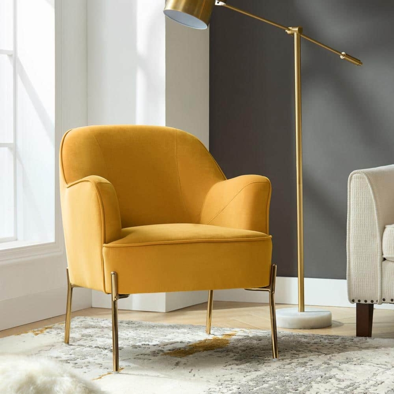 Upholstered Accent Chair with Tufted Seat and Gold Metal Legs