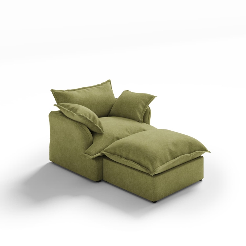Upholstered Armchair Set Olive Green Cloud Style, Modern Linen Chair.