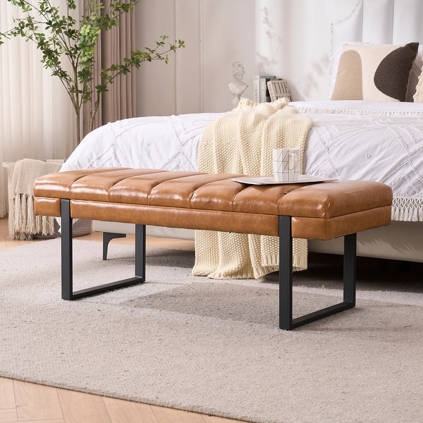 Upholstered Bedroom Bench Tufted Entryway Bench Modern End of Bed Bench  Dining Bench with Gold/Black Metal Legs for Window - On Sale - Bed Bath &  Beyond - 42491941