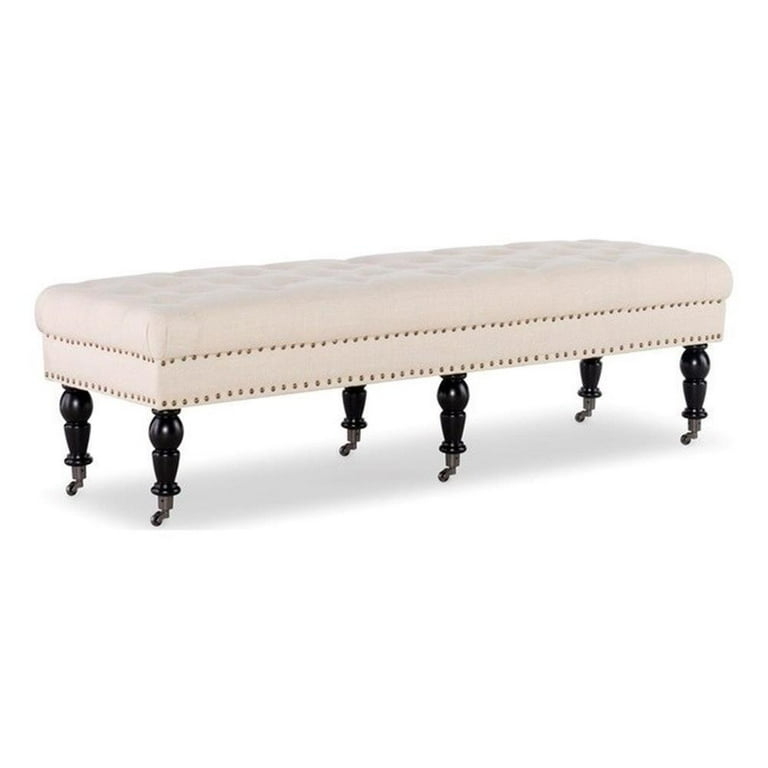 Upholstered Bench Beige Fabric with Ball Casters
