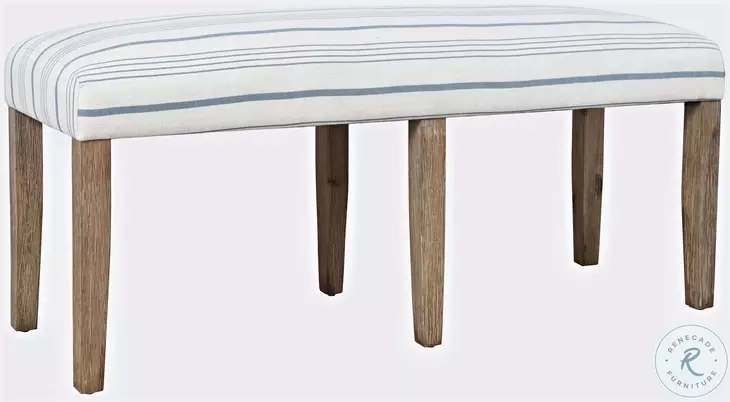 Upholstered Bench Blue Stripes, Tapered Wood Legs Coastal Seat
