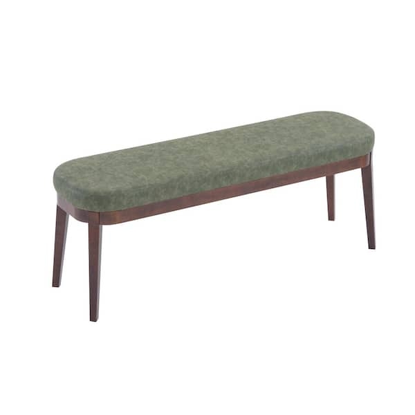 Upholstered Bench Bolster Pillows Forest Green Mid-Century Bedroom