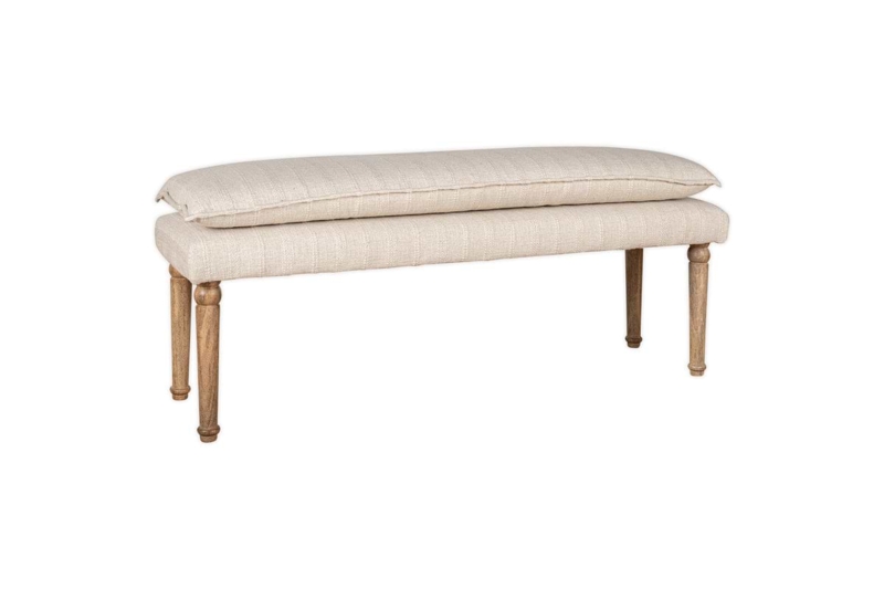 Upholstered Bench Bolster Top Cushion Turned Wood Legs