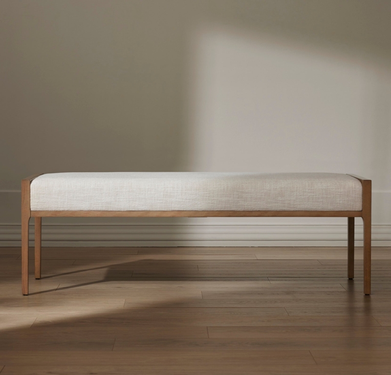Upholstered Bench Boucle Texture Tapered Legs End-of-Bed Seating