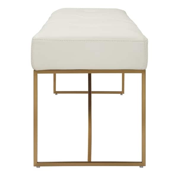 Upholstered Bench, Diamond Tufted Top, Gold Toned Sled Base