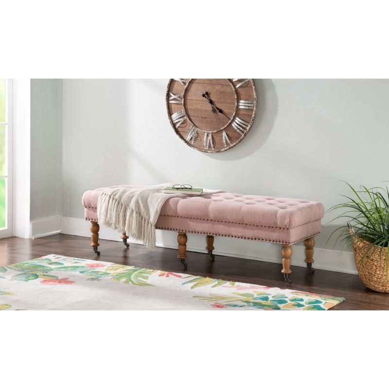 Upholstered Bench Fabric Dusty Rose Diamond Tufted 62 Inch