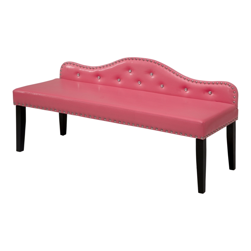 Upholstered Bench Faux Leather Diamond Tufted Silver Nailhead Trim