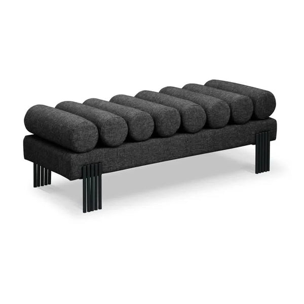Upholstered Bench featuring Black Tufted Seat and Light Wood Legs