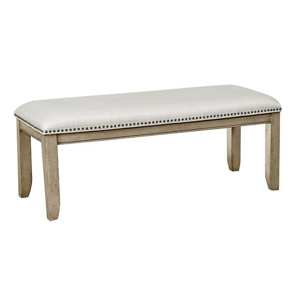 Upholstered Bench Grey Transitional Button Tufting Nailhead Trim