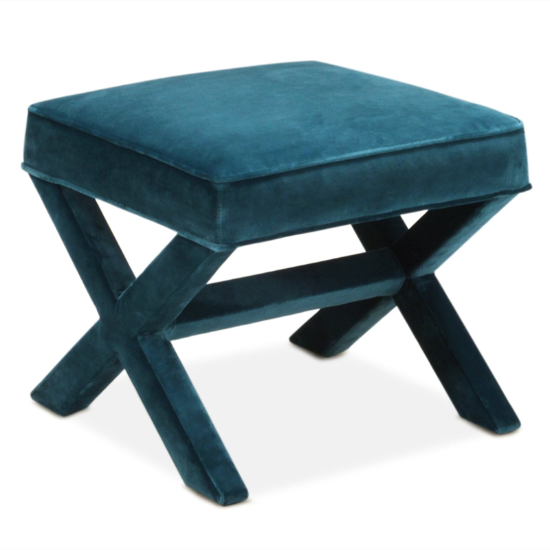 Upholstered Bench in Teal Velvet with Polished Gold Base and Tufting
