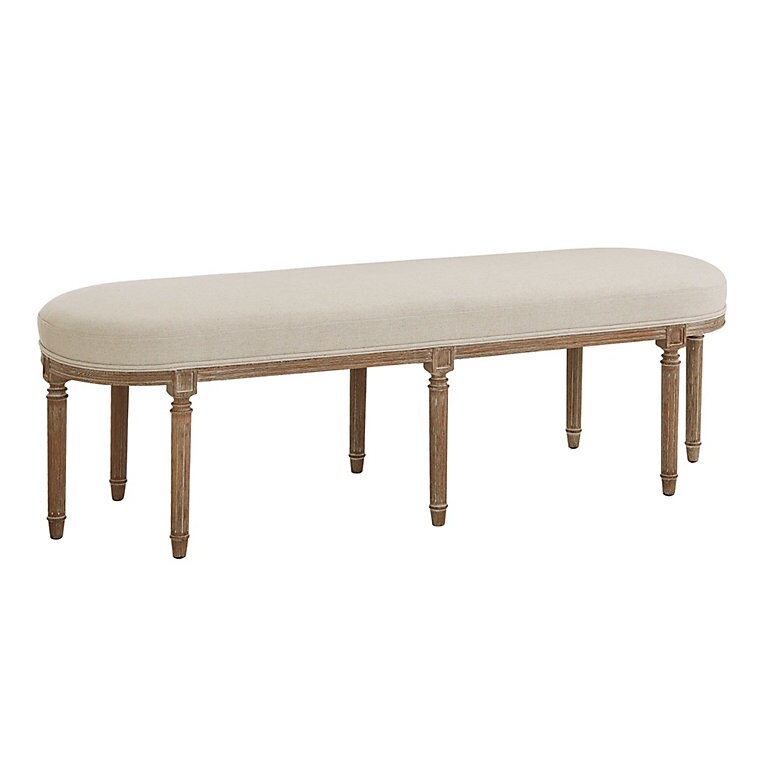 Upholstered Bench Louis XVI Style Six Fluted Legs Oval Seat Cream Linen