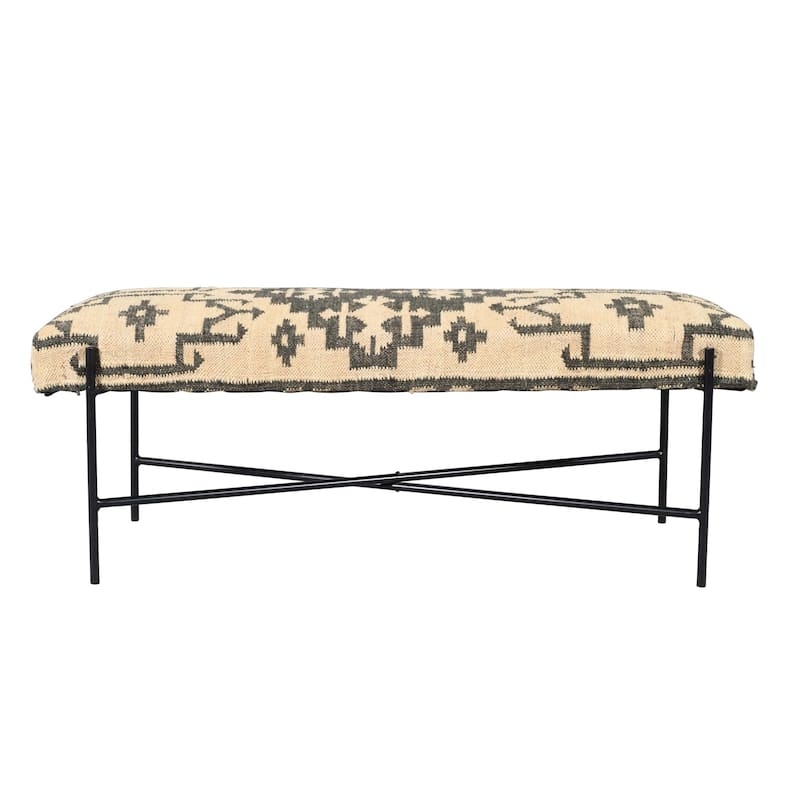Upholstered Bench Minimalist Metal Frame X-Brace Base