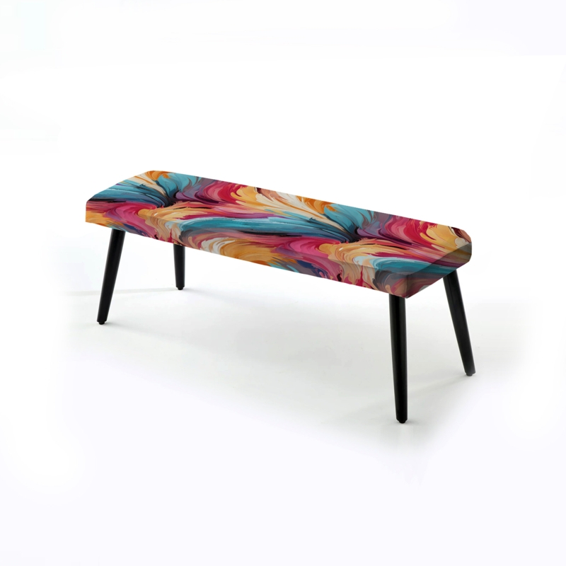 Upholstered Bench Pop Art Matrix Pattern Multicolor Black Base Entryway