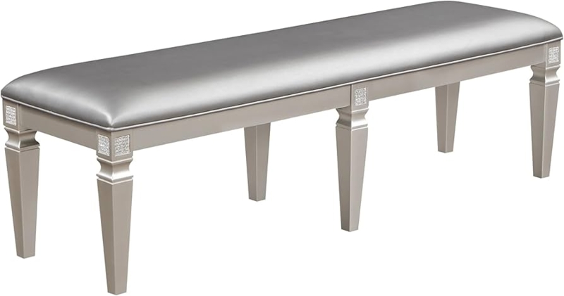 Upholstered Bench Six Leg Frame Crystal Embellishments Metallic Finish
