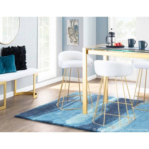 Upholstered Bench Sled Legs Velvet Contemporary Dining Blue Rug Context