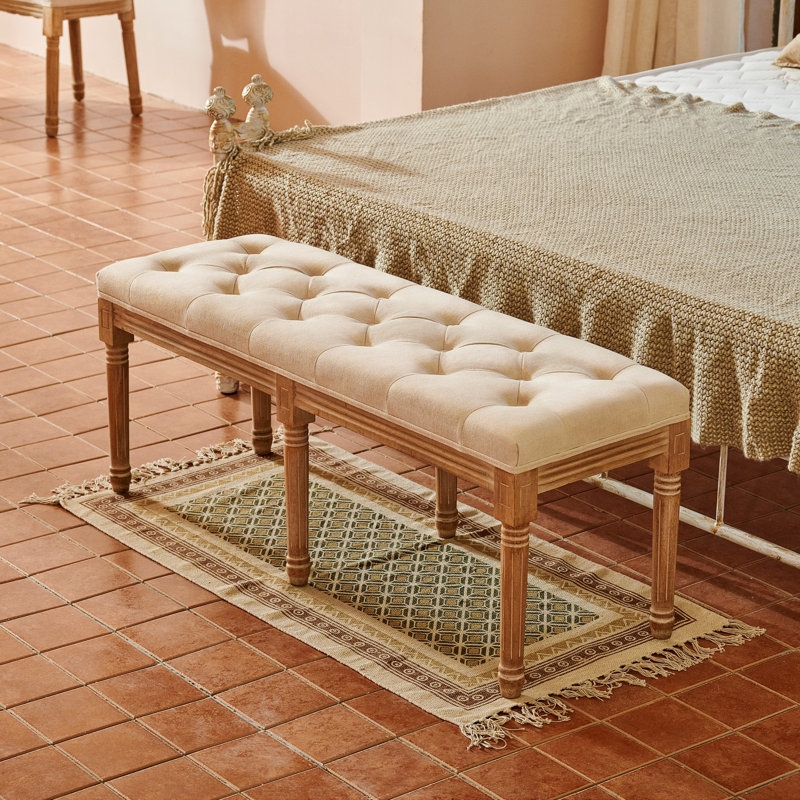 Upholstered Bench Spindle Legs Slatted Shelf for Entryway Seating