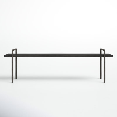 Upholstered Bench Thin Metal Legs Multi Tonal Weave Mid Century
