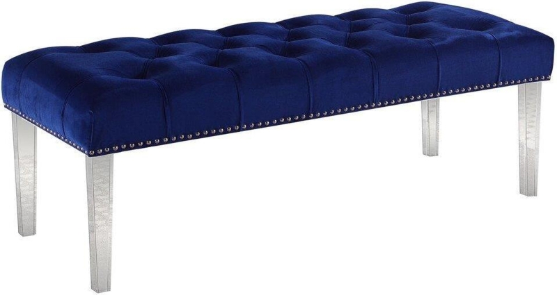 Upholstered Bench with Acrylic Legs & Button Tufting