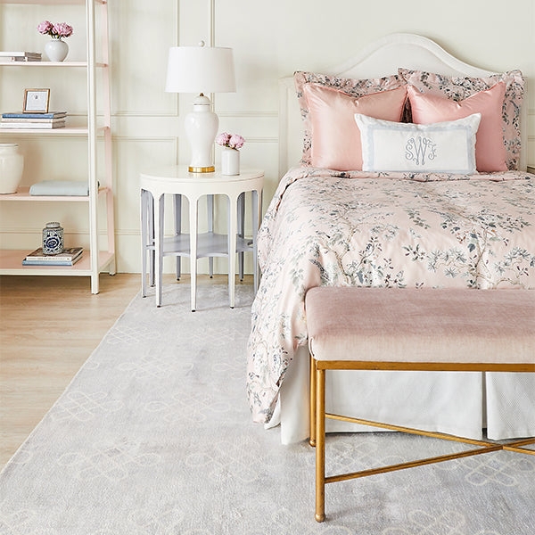 Upholstered Bench with Gold Cross-Base Frame in Blush, Traditional