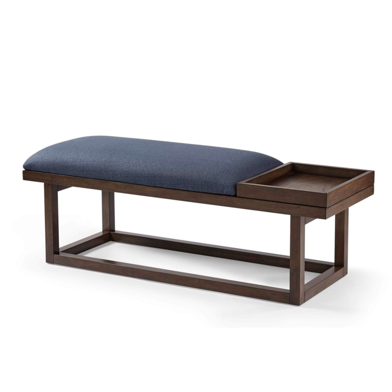 Upholstered Bench with Matching Tray & Dark Wood Base