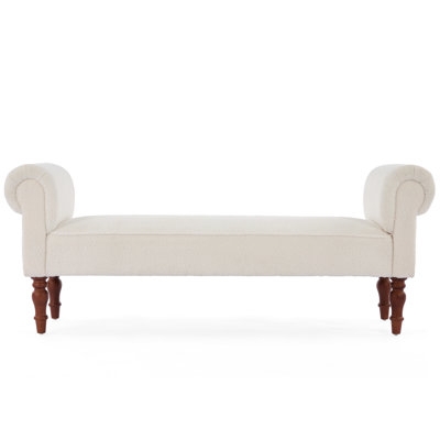 Upholstered Bench with Rolled Arms and Boucle Texture